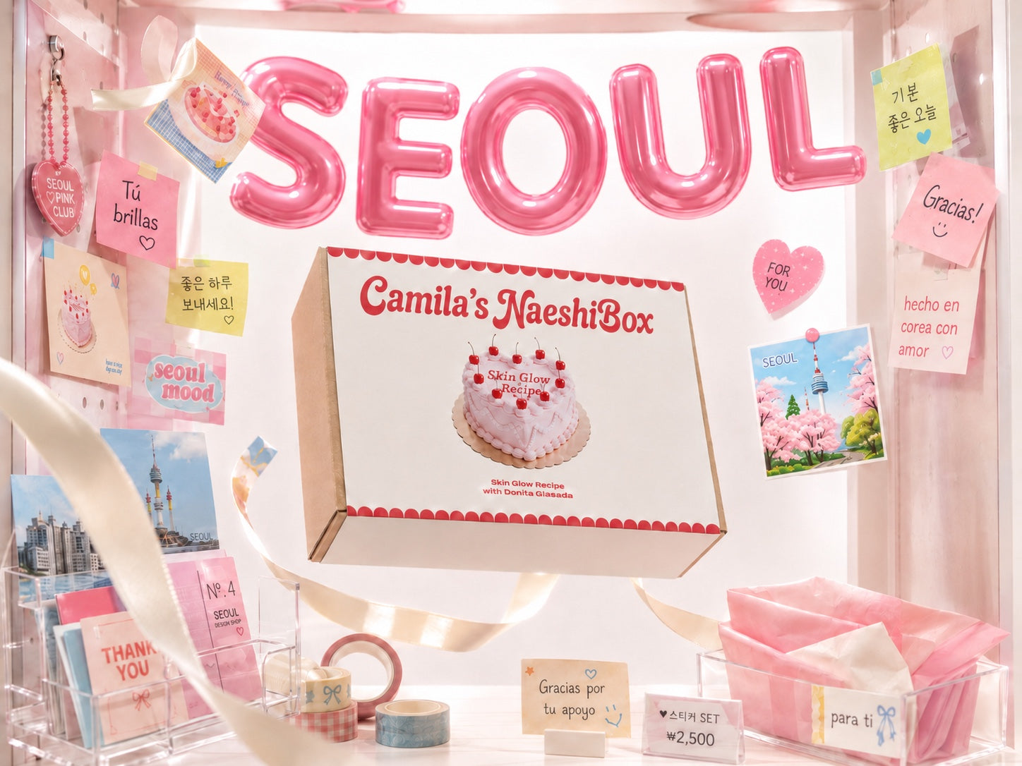 Camila's Naeshibox en una vitrina pastel inspirada en Seúl