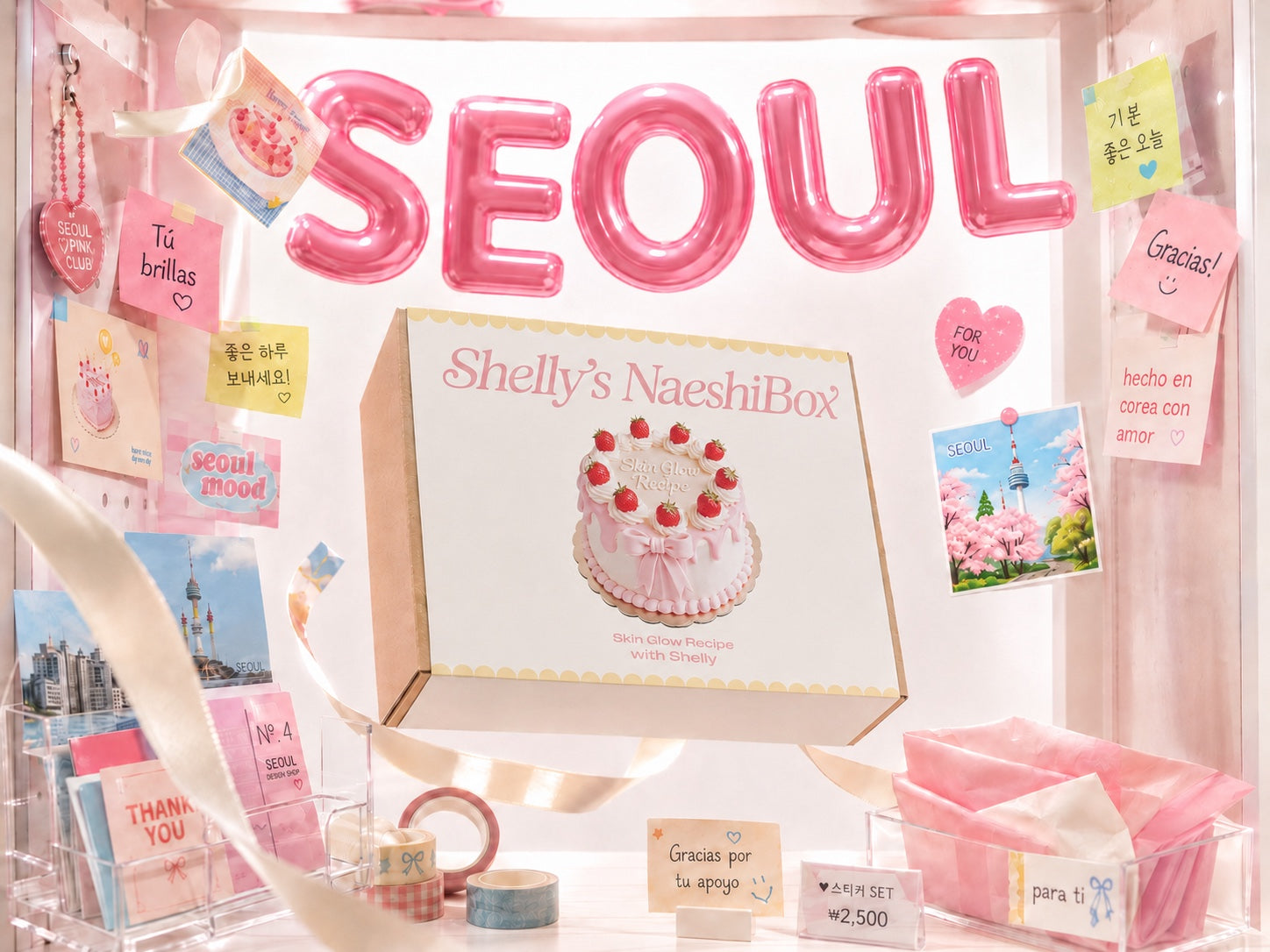 Shelly's Naeshibox en una vitrina pastel inspirada en Seúl